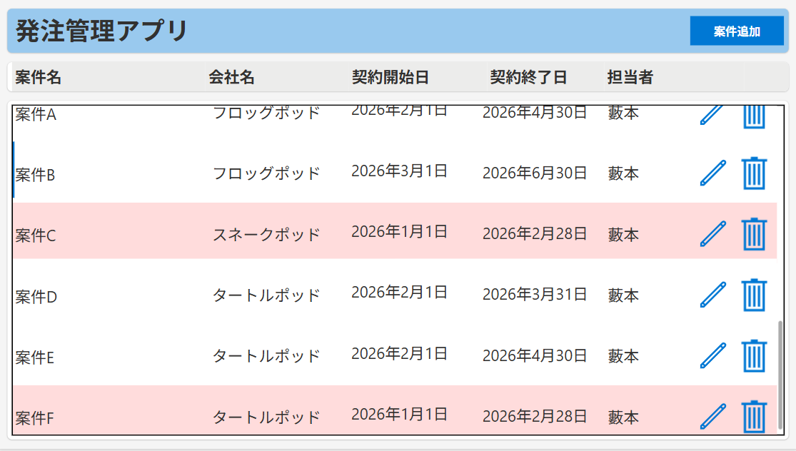 発注管理アプリ画面